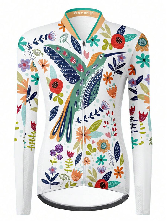 Camisa Ciclismo  Manga Longa Pássaro Florido